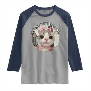 Consider Your Pants Peed Raglan Shirt Funny Cat Meme Saying TS12 Sport Gray Navy Print Your Wear