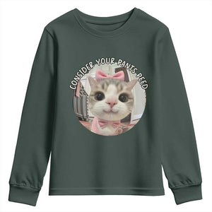 Consider Your Pants Peed Youth Sweatshirt Funny Cat Meme Saying TS12 Dark Forest Green Print Your Wear