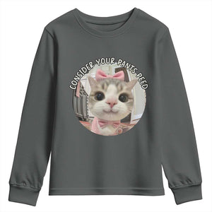 Consider Your Pants Peed Youth Sweatshirt Funny Cat Meme Saying TS12 Dark Heather Print Your Wear