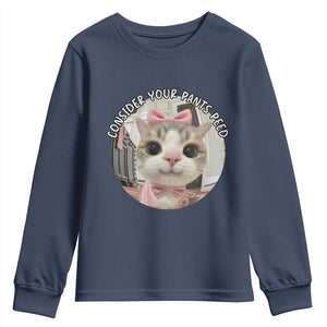Consider Your Pants Peed Youth Sweatshirt Funny Cat Meme Saying TS12 Navy Print Your Wear