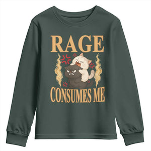 Cute Cat Youth Sweatshirt Rage Is Consuming Me TS12 Dark Forest Green Print Your Wear