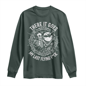 There It Goes My Last Flying F*ck Long Sleeve Shirt Funny Skeleton Quote TS12 Dark Forest Green Print Your Wear