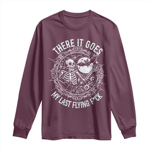 There It Goes My Last Flying F*ck Long Sleeve Shirt Funny Skeleton Quote TS12 Maroon Print Your Wear