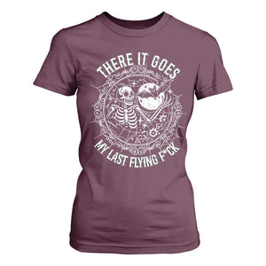 There It Goes My Last Flying F*ck T Shirt For Women Funny Skeleton Quote TS12 Maroon Print Your Wear