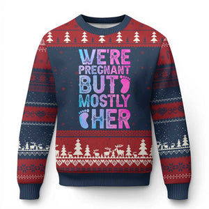 Funny First Time Parents Gift Ugly Christmas Sweater We Are Pregnant But Mostly Her