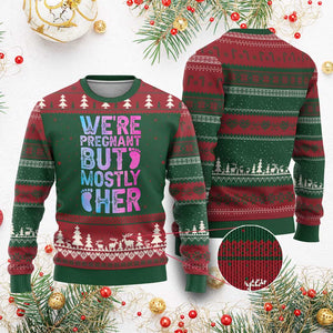 Funny First Time Parents Gift Ugly Christmas Sweater We Are Pregnant But Mostly Her