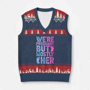 Funny First Time Parents Gift V-Neck Knit Sweater Vest We Are Pregnant But Mostly Her