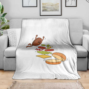Funny Burger Ingredients Flying Into Bun Throw Blanket Fast Food Lover Gift