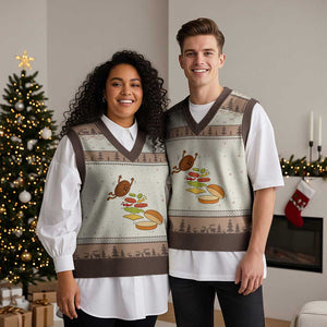 Funny Burger Ingredients Flying Into Bun V-Neck Knit Sweater Vest Fast Food Lover Gift