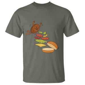 Funny Burger Ingredients Flying Into Bun T Shirt Fast Food Lover Gift