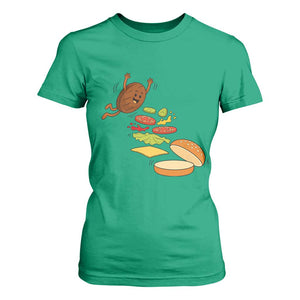 Funny Burger Ingredients Flying Into Bun T Shirt For Women Fast Food Lover Gift