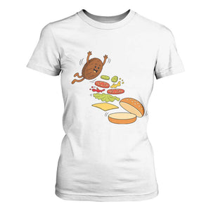 Funny Burger Ingredients Flying Into Bun T Shirt For Women Fast Food Lover Gift