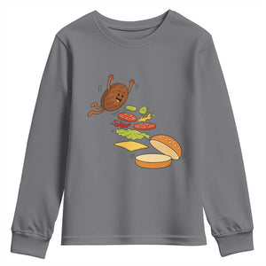 Funny Burger Ingredients Flying Into Bun Youth Sweatshirt Fast Food Lover Gift