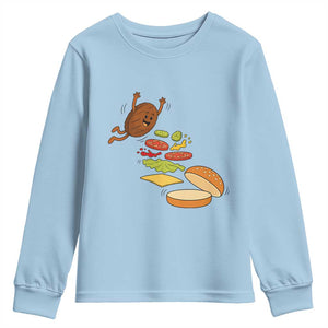 Funny Burger Ingredients Flying Into Bun Youth Sweatshirt Fast Food Lover Gift