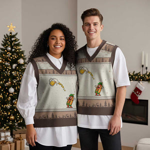 Funny Sausage Waiting For Beer V-Neck Knit Sweater Vest Oktoberfest Gift