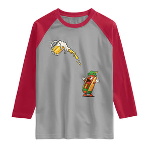 Funny Sausage Waiting For Beer Raglan Shirt Oktoberfest Gift
