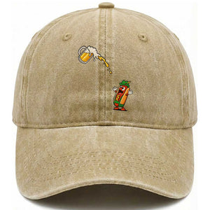 Funny Sausage Waiting For Beer Washed Cotton Baseball Cap Oktoberfest Gift