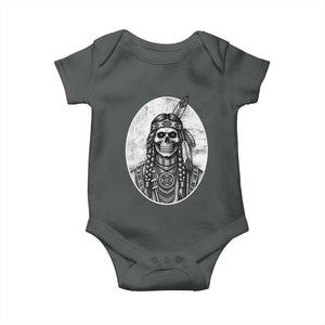 Vintage Gothic Skull Warrior Baby Onesie Native American Feather Chief