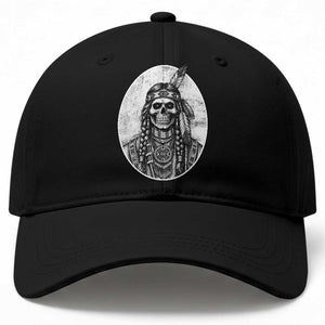 Vintage Gothic Skull Warrior Baseball Cap Native American Feather Chief