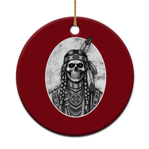 Vintage Gothic Skull Warrior Ceramic Ornament Native American Feather Chief