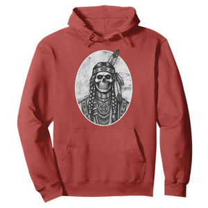 Vintage Gothic Skull Warrior Hoodie Native American Feather Chief