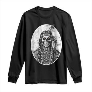 Vintage Gothic Skull Warrior Long Sleeve Shirt Native American Feather Chief
