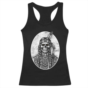Vintage Gothic Skull Warrior Racerback Tank Top Native American Feather Chief