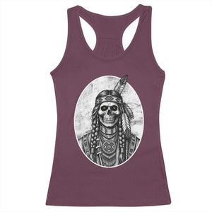 Vintage Gothic Skull Warrior Racerback Tank Top Native American Feather Chief