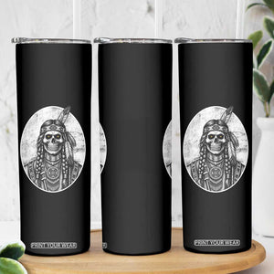 Vintage Gothic Skull Warrior Skinny Tumbler Native American Feather Chief