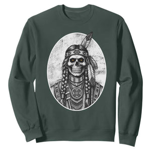 Vintage Gothic Skull Warrior Sweatshirt Native American Feather Chief