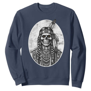 Vintage Gothic Skull Warrior Sweatshirt Native American Feather Chief