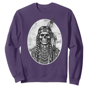 Vintage Gothic Skull Warrior Sweatshirt Native American Feather Chief