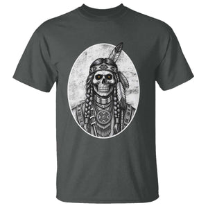 Vintage Gothic Skull Warrior T Shirt Native American Feather Chief