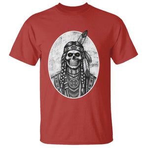 Vintage Gothic Skull Warrior T Shirt Native American Feather Chief