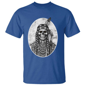 Vintage Gothic Skull Warrior T Shirt Native American Feather Chief