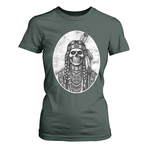 Vintage Gothic Skull Warrior T Shirt For Women Native American Feather Chief