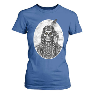 Vintage Gothic Skull Warrior T Shirt For Women Native American Feather Chief