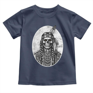 Vintage Gothic Skull Warrior Toddler T Shirt Native American Feather Chief