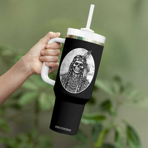 Vintage Gothic Skull Warrior Tumbler With Handle Native American Feather Chief
