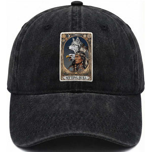 Sitting Bull Native American Chief Washed Cotton Baseball Cap Vintage Tarot Card Illustration