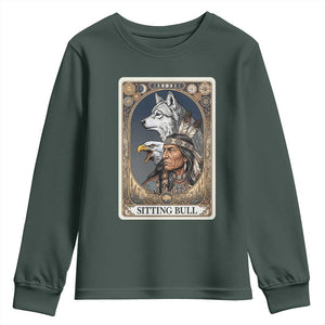 Sitting Bull Native American Chief Youth Sweatshirt Vintage Tarot Card Illustration