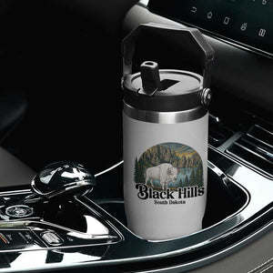 Black Hills South Dakota White Buffalo Flip Straw Tumbler State Pride Gift