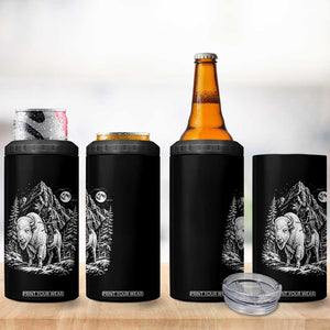 Vintage Native American Bison Rider 4 in 1 Can Cooler Tumbler Indigenous Warrior Graphic