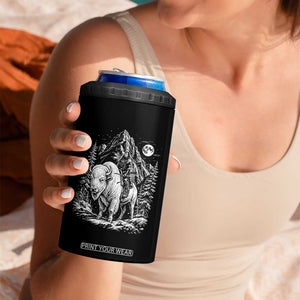 Vintage Native American Bison Rider 4 in 1 Can Cooler Tumbler Indigenous Warrior Graphic