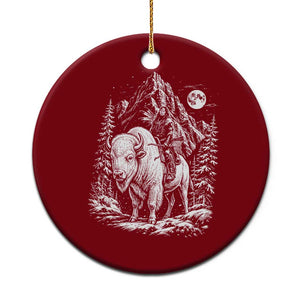 Vintage Native American Bison Rider Ceramic Ornament Indigenous Warrior Graphic