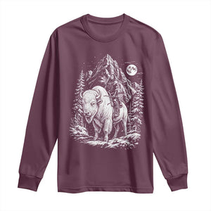 Vintage Native American Bison Rider Long Sleeve Shirt Indigenous Warrior Graphic