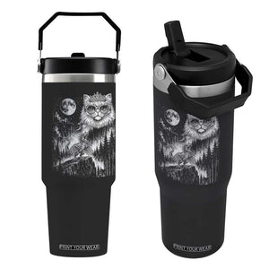Vintage Geek Princess Cat Flip Straw Tumbler Full Moon Engraving Art Gift
