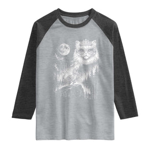 Vintage Geek Princess Cat Raglan Shirt Full Moon Engraving Art Gift