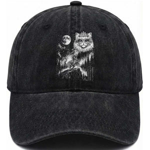 Vintage Geek Princess Cat Washed Cotton Baseball Cap Full Moon Engraving Art Gift