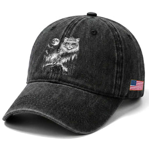 Vintage Geek Princess Cat Washed Cotton Baseball Cap Full Moon Engraving Art Gift